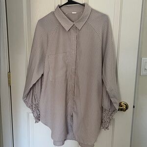 Preppy Brown and White Striped Shirt xl